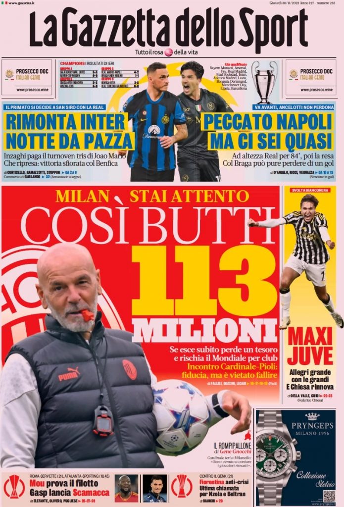 Rassegna stampa: prime pagine quotidiani sportivi -30 novembre 2023 27 WhatsApp Image 2023 11 30 at 07.56.38
