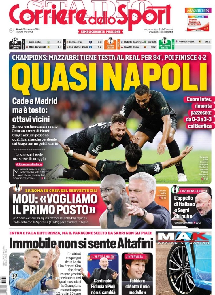 Rassegna stampa: prime pagine quotidiani sportivi -30 novembre 2023 28 WhatsApp Image 2023 11 30 at 07.56.54