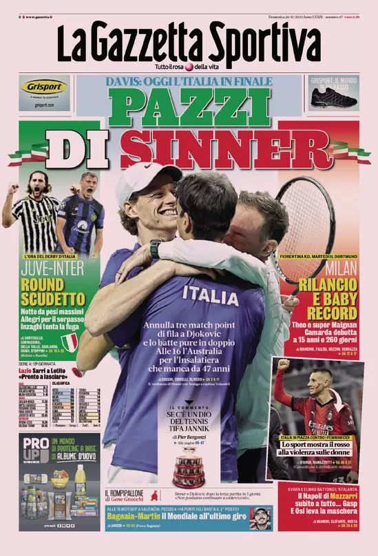 Rassegna stampa: prime pagine quotidiani sportivi - 26 novembre 2023 29 la gazzetta dello sport 010021914