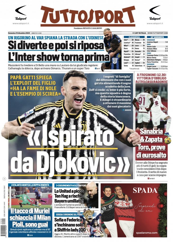 Rassegna stampa: prime pagine quotidiani sportivi - 10 dicembre 2023 29 IMG 9070