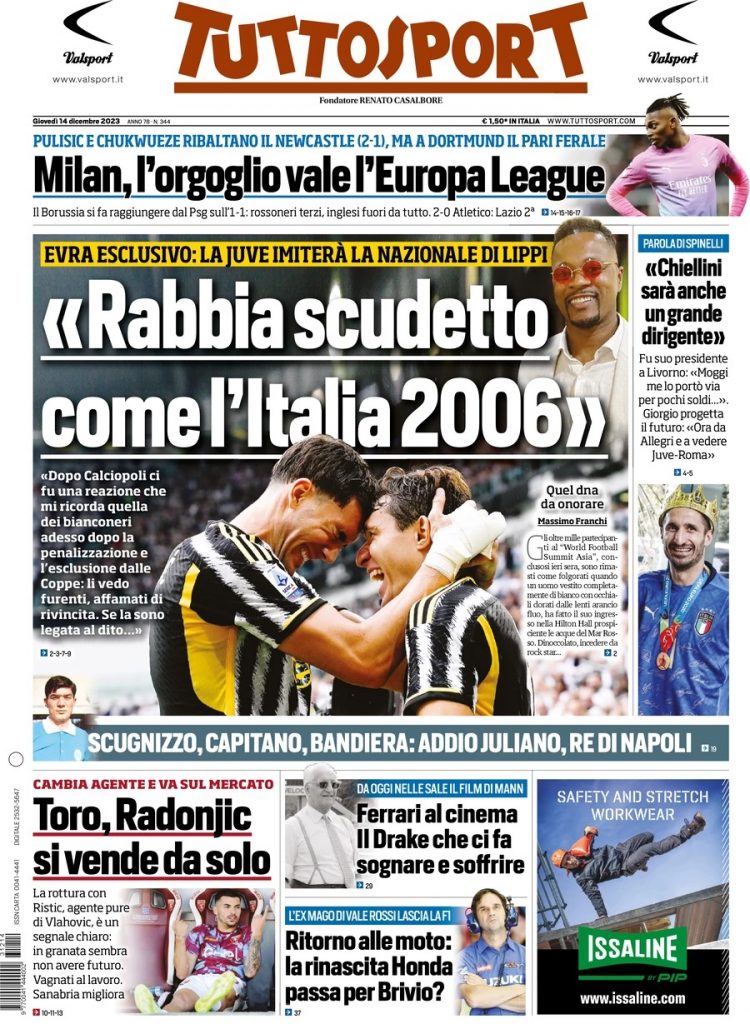 Rassegna stampa: prime pagine quotidiani sportivi - 14 dicembre 2023 29 WhatsApp Image 2023 12 14 at 07.57.42