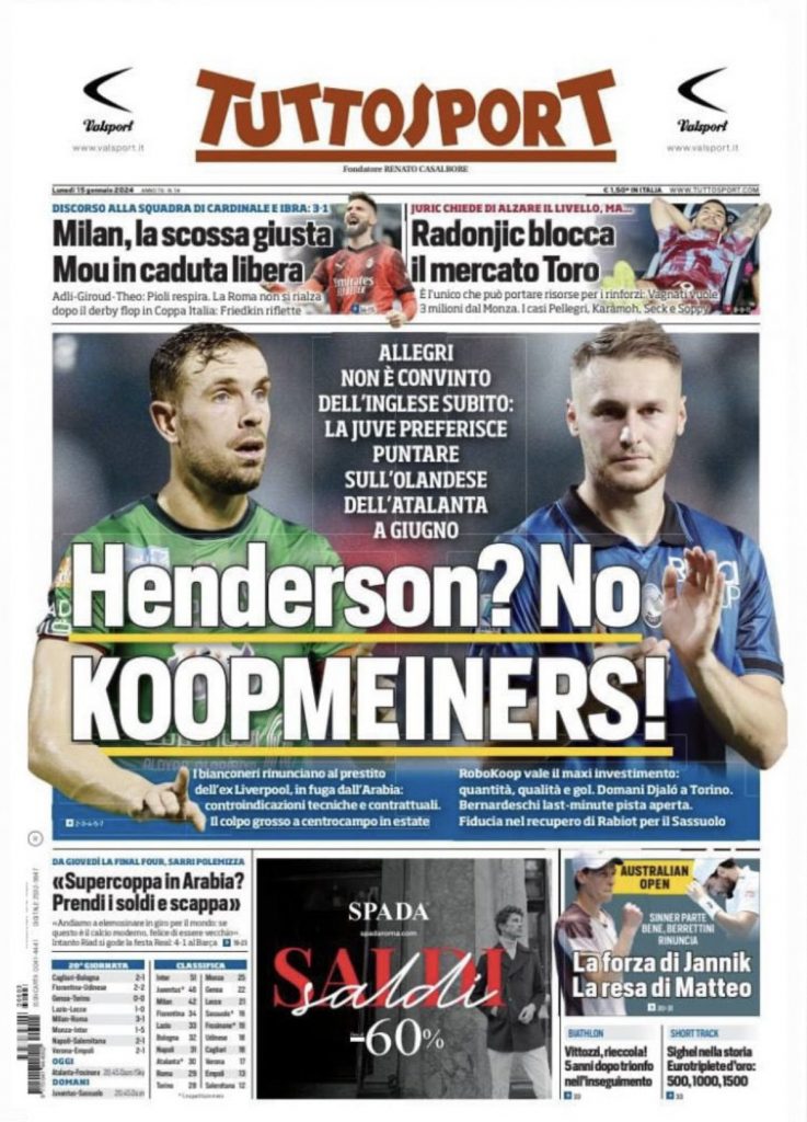 Rassegna stampa: prime pagine quotidiani sportivi - 15 gennaio 2024 29 IMG 0504