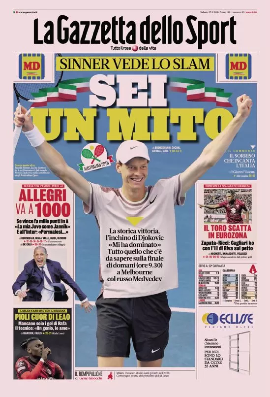Rassegna stampa: prime pagine quotidiani sportivi - 27 gennaio 2024 27 IMG 1004