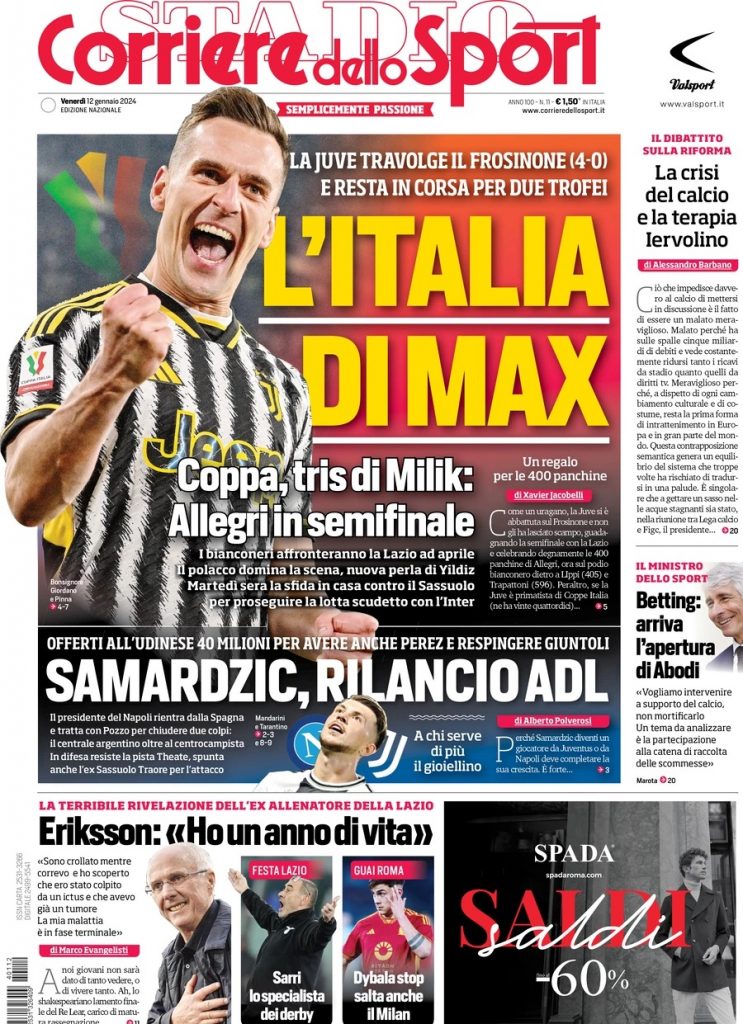 Rassegna stampa: prime pagine quotidiani sportivi - 12 gennaio 2024 28 WhatsApp Image 2024 01 12 at 07.59.11