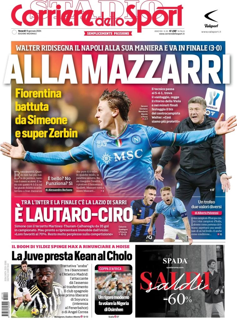 Rassegna stampa: prime pagine quotidiani sportivi - 19 gennaio 2024 3 WhatsApp Image 2024 01 19 at 07.54.48