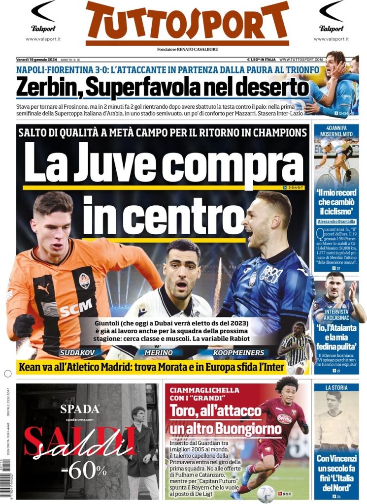 Rassegna stampa: prime pagine quotidiani sportivi - 19 gennaio 2024 4 WhatsApp Image 2024 01 19 at 07.55.08