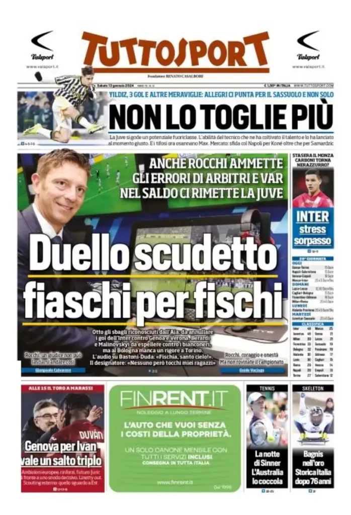 Rassegna stampa: prime pagine quotidiani sportivi - 13 gennaio 2024 29 tuttosport 004956833