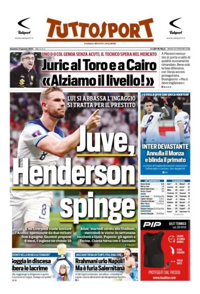 Rassegna stampa: prime pagine quotidiani sportivi - 14 gennaio 2024 29 tuttosport 005329792
