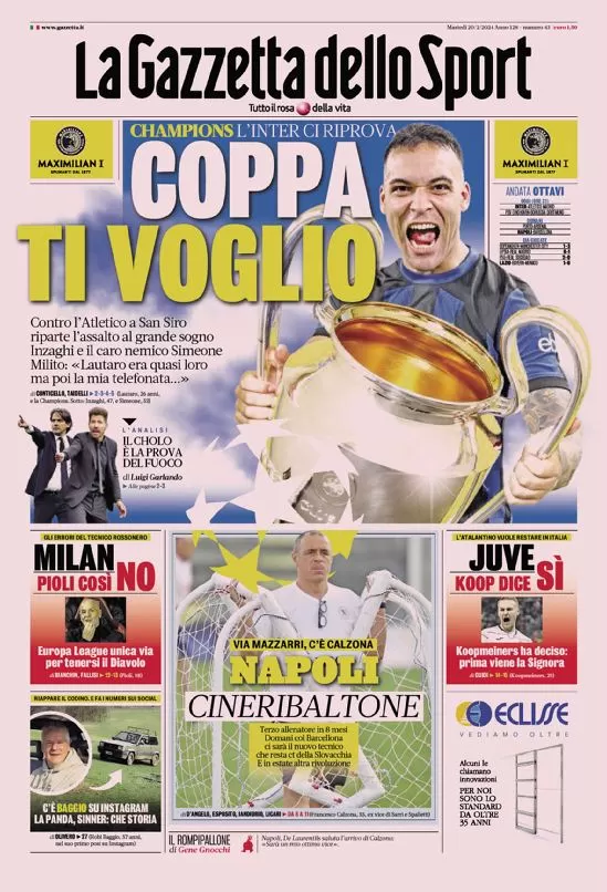 Rassegna stampa: prime pagine quotidiani sportivi - 20 febbraio 2024 27 IMG 1644