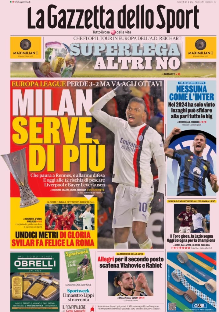 Rassegna stampa: prime pagine quotidiani sportivi - 23 febbraio 2024 27 WhatsApp Image 2024 02 23 at 07.53.54