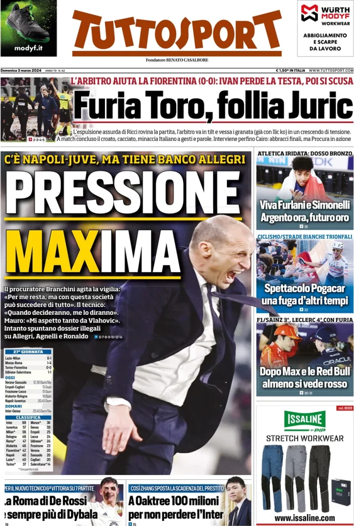 Rassegna stampa: prime pagine quotidiani sportivi - 3 marzo 2024 29 IMG 1840