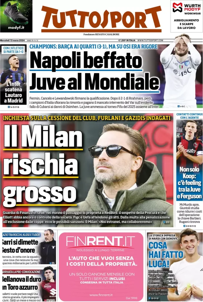 Rassegna stampa: prime pagine quotidiani sportivi - 13 marzo 2024 29 IMG 1952