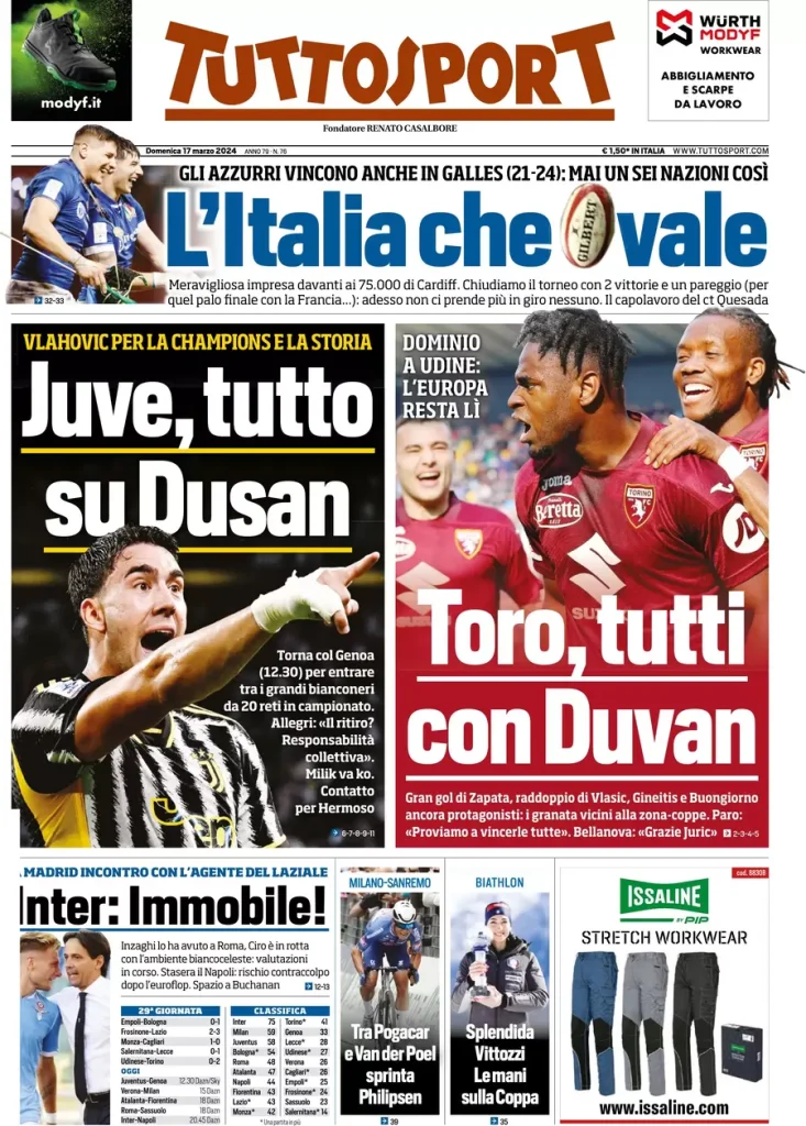 Rassegna stampa: prime pagine quotidiani sportivi - 17 marzo 2024 29 IMG 1987