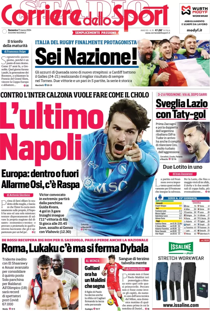 Rassegna stampa: prime pagine quotidiani sportivi - 17 marzo 2024 28 IMG 1988
