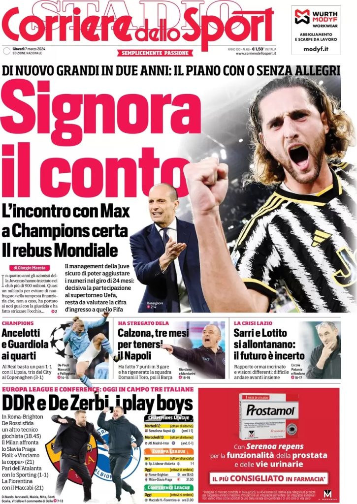 Rassegna stampa: prime pagine quotidiani sportivi - 7 marzo 2024 28 WhatsApp Image 2024 03 07 at 07.54.05