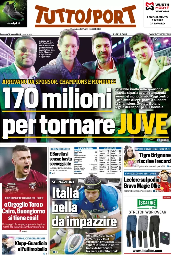 Rassegna stampa: prime pagine quotidiani sportivi - 10 marzo 2024 29 tuttosport 010014510