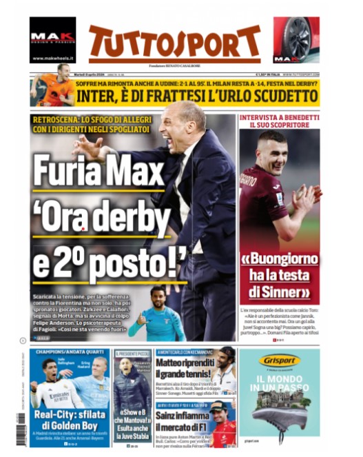 Rassegna stampa: prime pagine quotidiani sportivi - 9 aprile 2024 29 IMG 2327