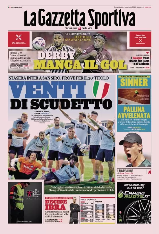 Rassegna stampa: prime pagine quotidiani sportivi - 14 aprile 2024 27 IMG 2391