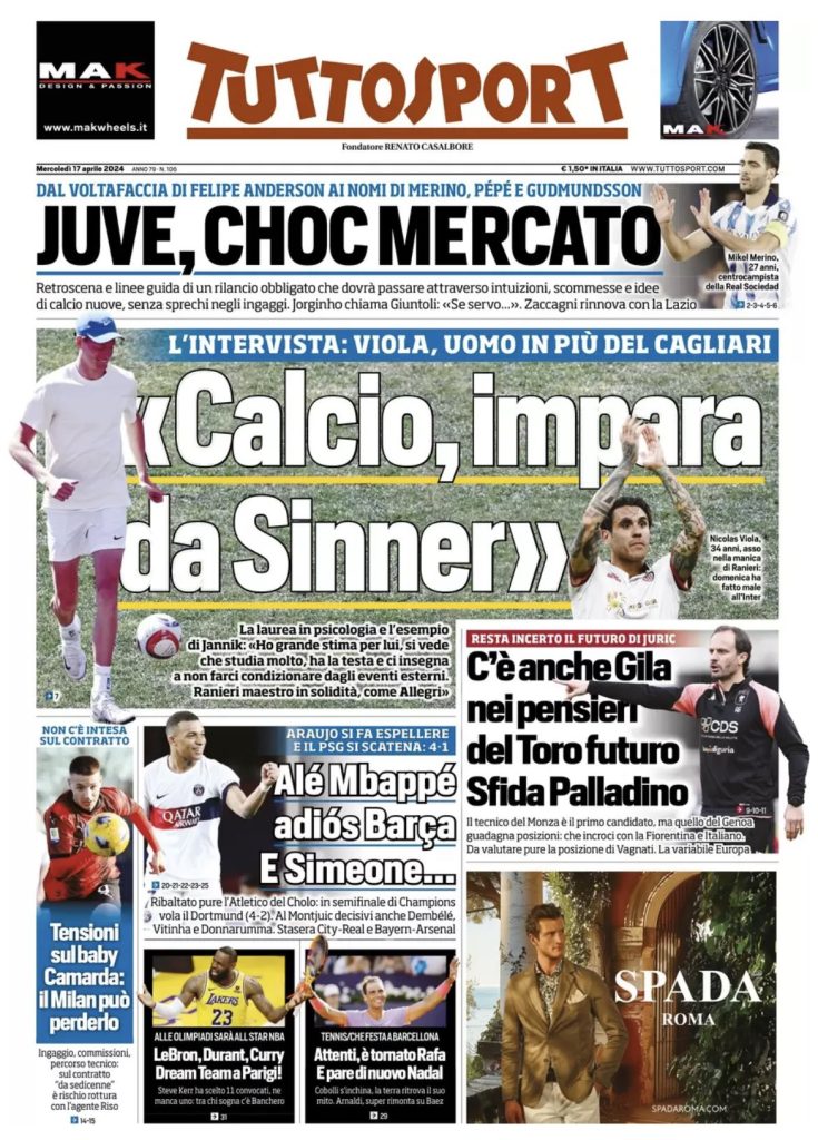 Rassegna stampa: prime pagine quotidiani sportivi - 17 aprile 2024 29 IMG 2500