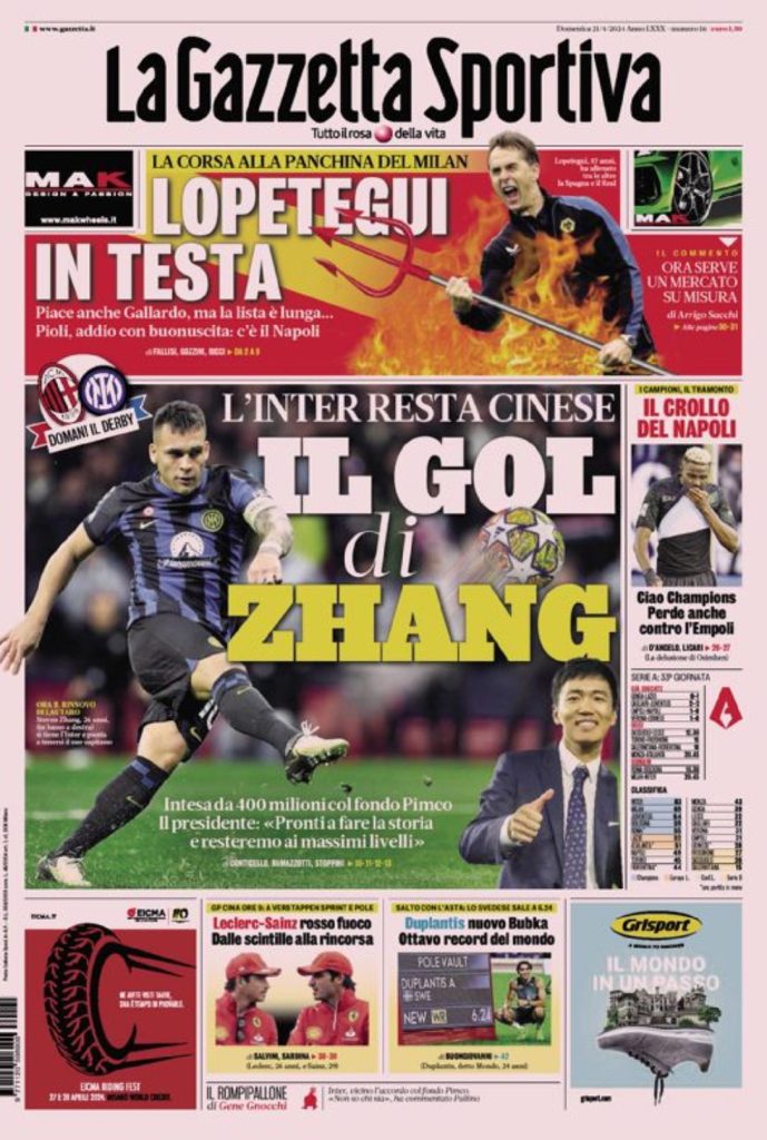 Rassegna stampa: prime pagine quotidiani sportivi - 21 aprile 2024 27 IMG 2557