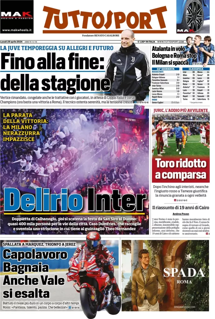 Rassegna stampa: prime pagine quotidiani sportivi - 29 aprile 2024 29 IMG 2692