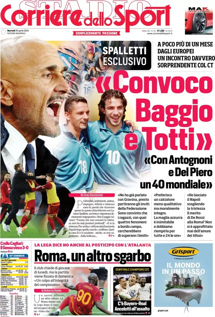 Rassegna stampa: prime pagine quotidiani sportivi - 30 aprile 2024 28 IMG 2709