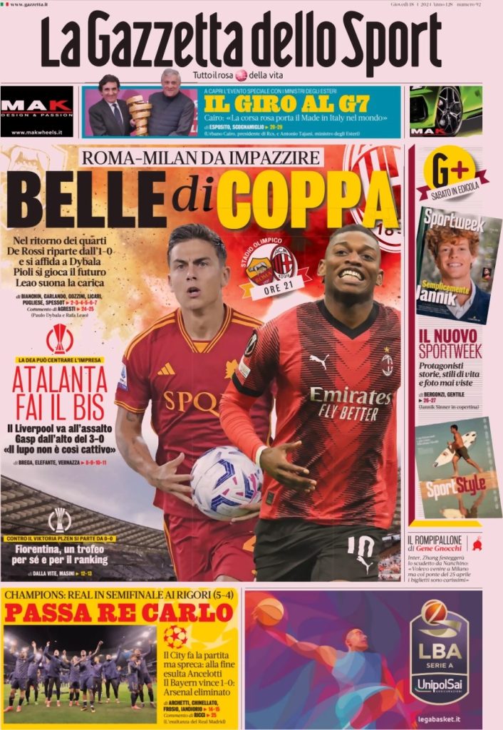 Rassegna stampa: prime pagine quotidiani sportivi - 18 aprile 2024 27 WhatsApp Image 2024 04 18 at 07.54.24