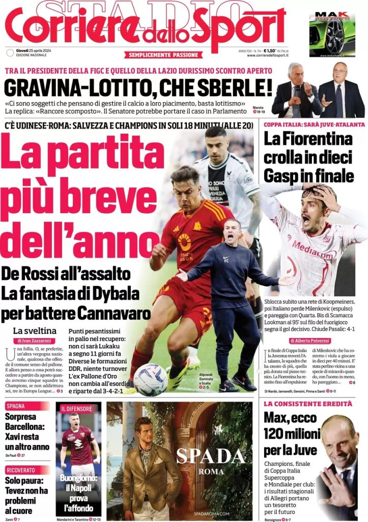 Rassegna stampa: prime pagine quotidiani sportivi - 25 aprile 2024 28 WhatsApp Image 2024 04 25 at 07.50.24