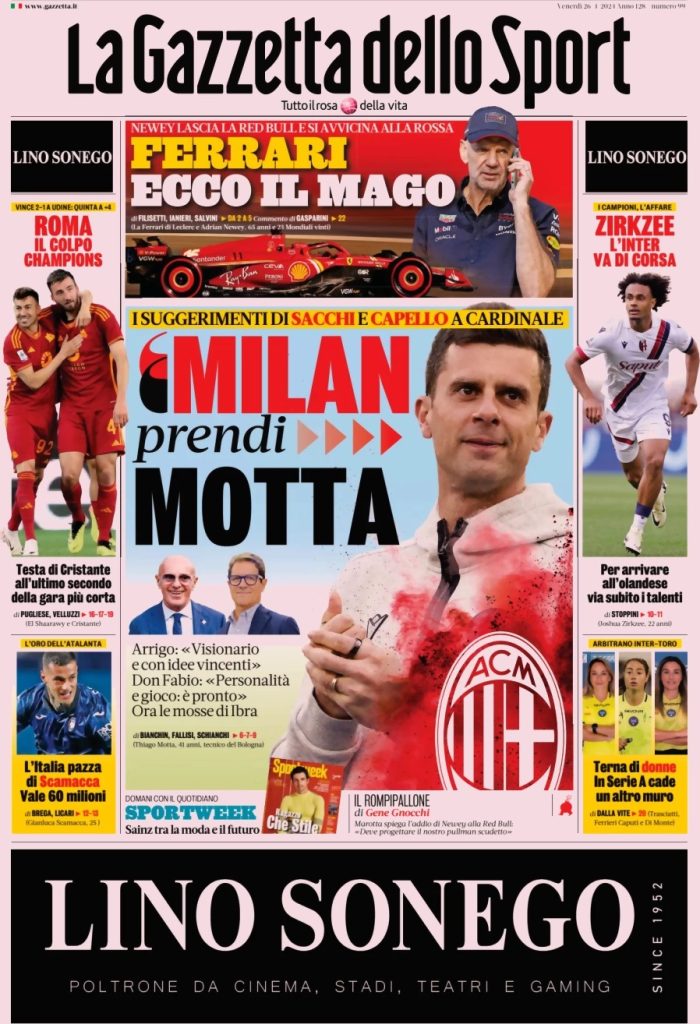 Rassegna stampa: prime pagine quotidiani sportivi - 26 aprile 2024 27 WhatsApp Image 2024 04 26 at 07.49.09