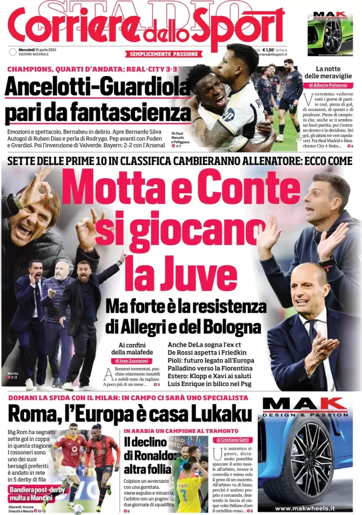Rassegna stampa: prime pagine quotidiani sportivi - 10 aprile 2024 28 corriere dello sport 002540469