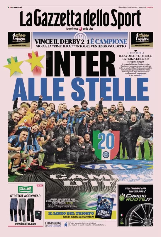 Rassegna stampa: prime pagine quotidiani sportivi - 23 aprile 2024 27 la gazzetta dello sport 005340447