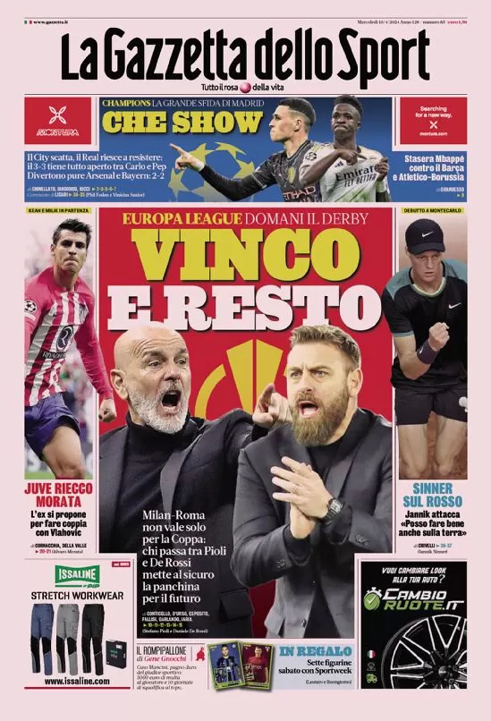 Rassegna stampa: prime pagine quotidiani sportivi - 10 aprile 2024 27 la gazzetta dello sport 005736674