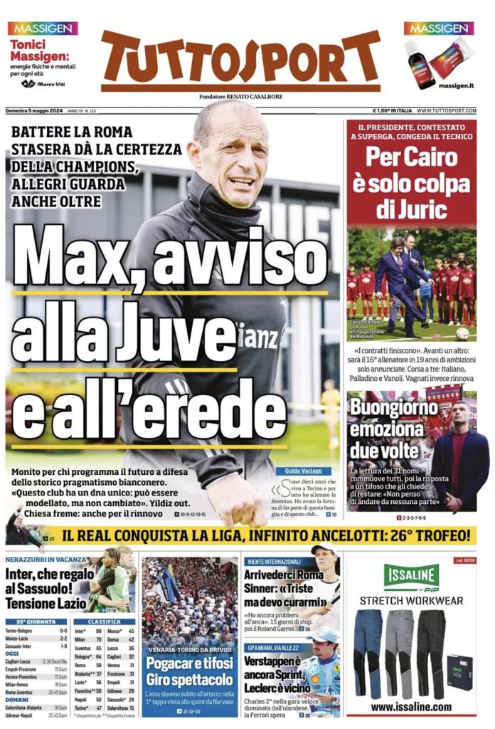 Rassegna stampa: prime pagine quotidiani sportivi - 5 maggio 2024 29 IMG 2797