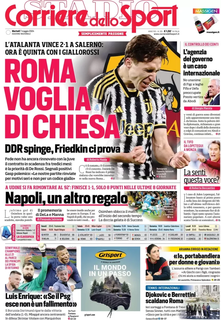 Rassegna stampa: prime pagine quotidiani sportivi - 7 maggio 2024 28 IMG 2828