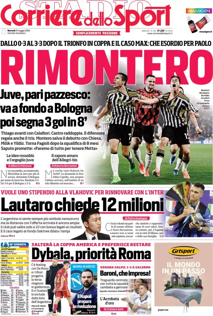 Rassegna stampa: prime pagine quotidiani sportivi - 21 maggio 2024 28 IMG 3088