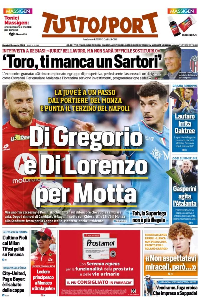 Rassegna stampa: prime pagine quotidiani sportivi - 25 maggio 2024 29 IMG 3237