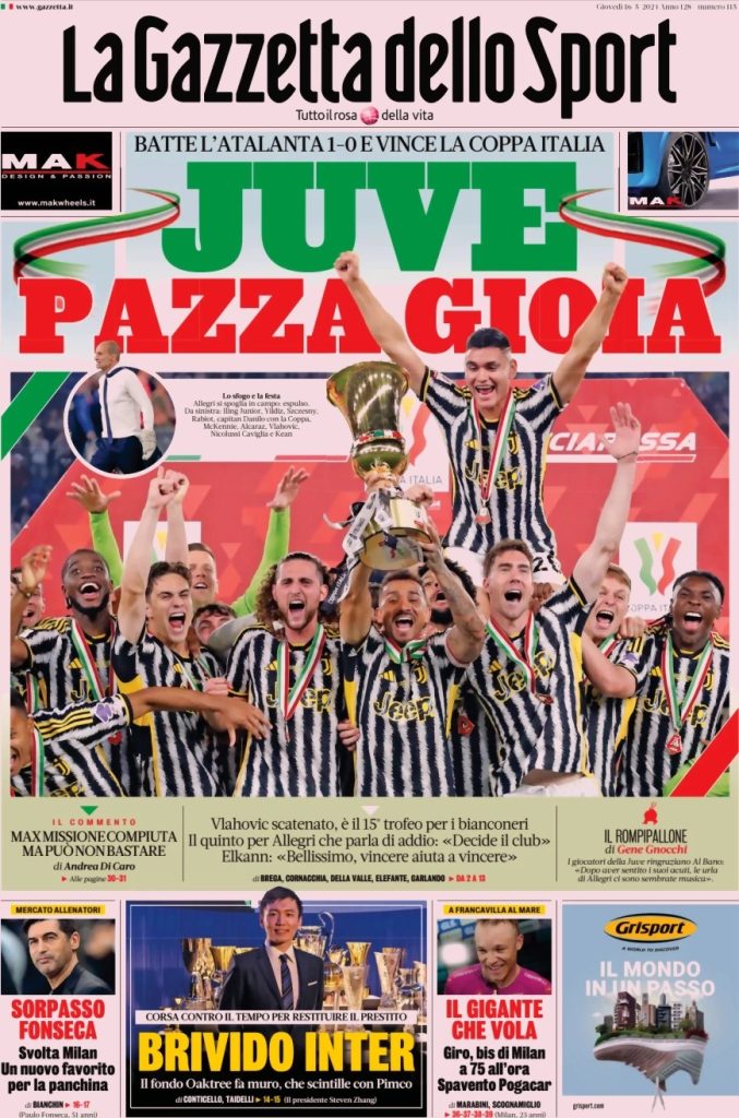 Rassegna stampa: prime pagine quotidiani sportivi - 16 maggio 2024 27 WhatsApp Image 2024 05 16 at 07.43.06