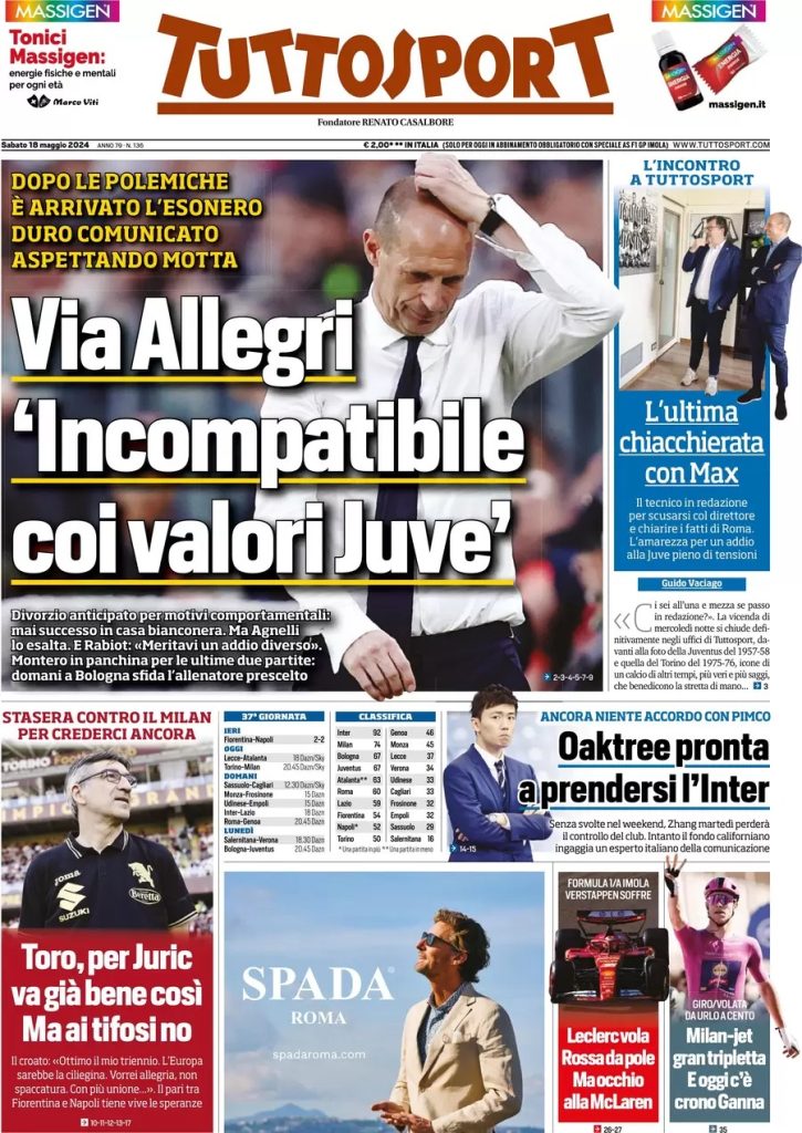 Rassegna stampa: prime pagine quotidiani sportivi - 18 maggio 2024 29 WhatsApp Image 2024 05 18 at 07.48.56