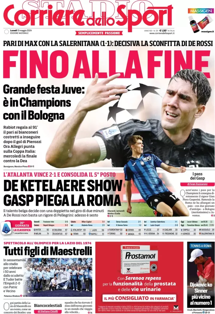 Rassegna stampa: prime pagine quotidiani sportivi - 13 maggio 2024 28 corriere dello sport 002707277