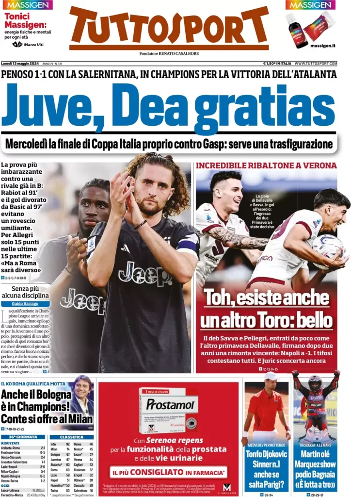 Rassegna stampa: prime pagine quotidiani sportivi - 13 maggio 2024 29 tuttosport 001923113