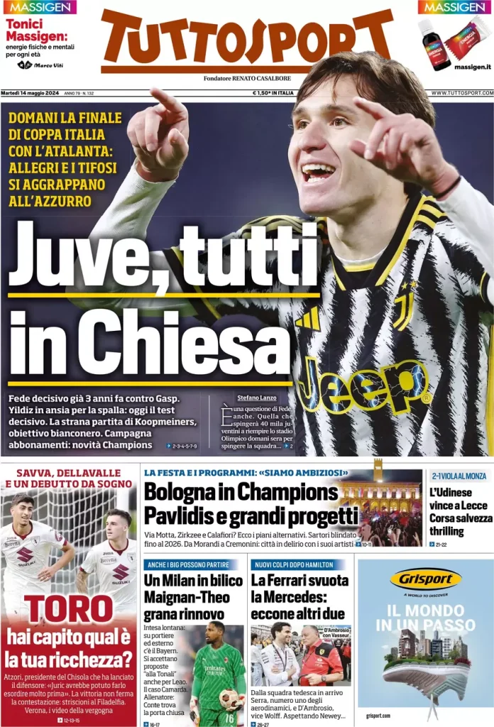 Rassegna stampa: prime pagine quotidiani sportivi - 14 maggio 2024 29 tuttosport 002223354