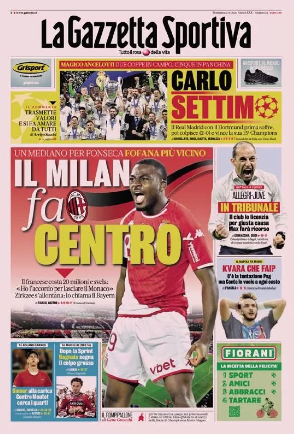 Rassegna stampa: prime pagine quotidiani sportivi - 2 giugno 2024 27 IMG 3438