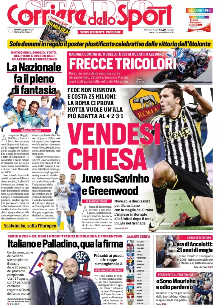 Rassegna stampa: prime pagine quotidiani sportivi - 3 giugno 2024 28 IMG 3464