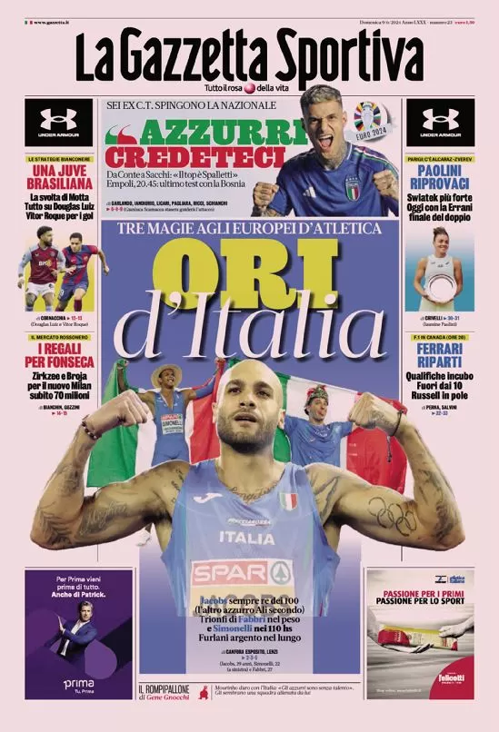 Rassegna stampa: prime pagine quotidiani sportivi - 9 giugno 2024 27 IMG 3649