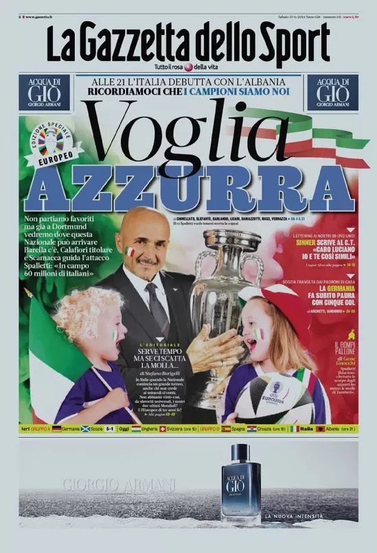 Rassegna stampa: prime pagine quotidiani sportivi - 15 giugno 2024 27 IMG 3870