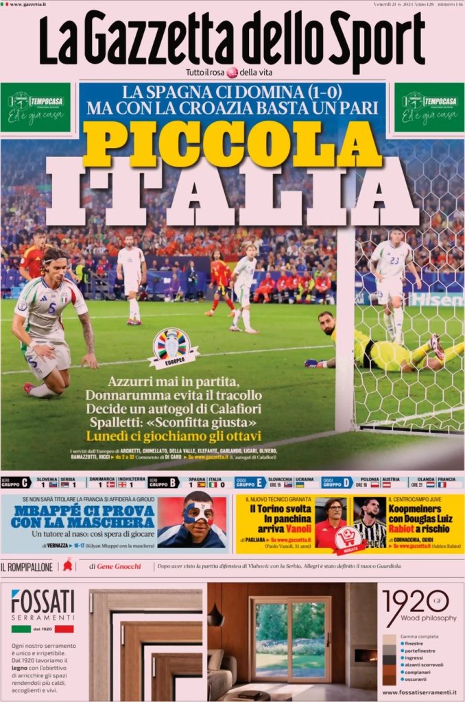 Rassegna stampa: prime pagine quotidiani sportivi - 21 giugno 2024 27 WhatsApp Image 2024 06 21 at 07.46.05