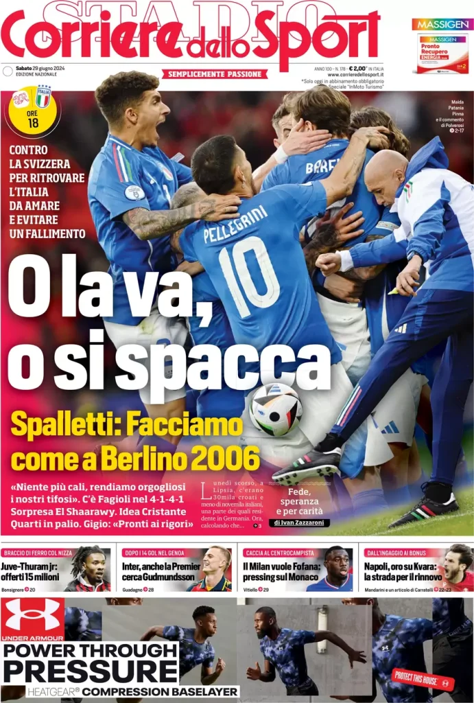Rassegna stampa: prime pagine quotidiani sportivi - 29 giugno 2024 28 corriere dello sport 002044047