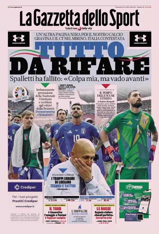 Rassegna stampa: prime pagine quotidiani sportivi - 30 giugno 2024 27 la gazzetta dello sport 005152823