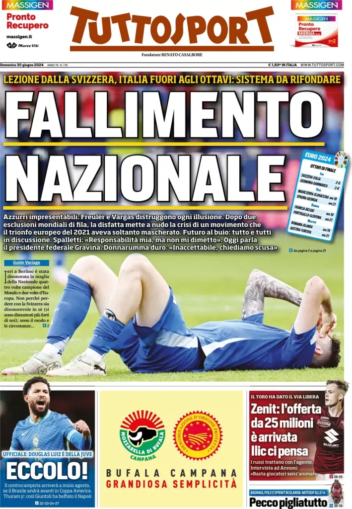 Rassegna stampa: prime pagine quotidiani sportivi - 30 giugno 2024 29 tuttosport 001847360