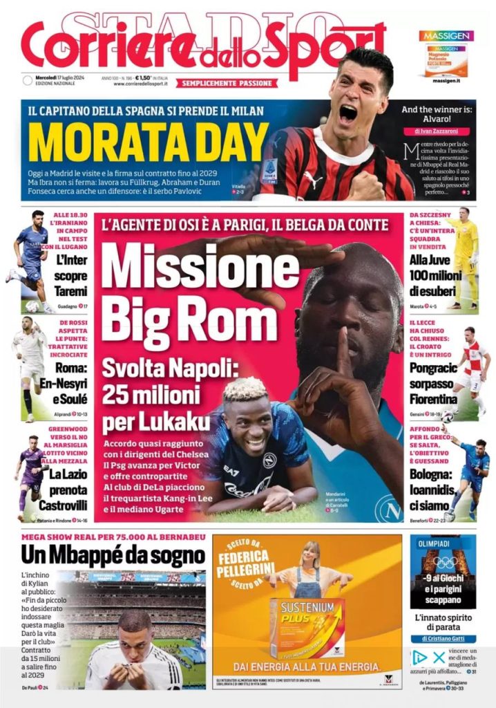 Rassegna stampa: prime pagine quotidiani sportivi - 17 luglio 2024 28 IMG 5037